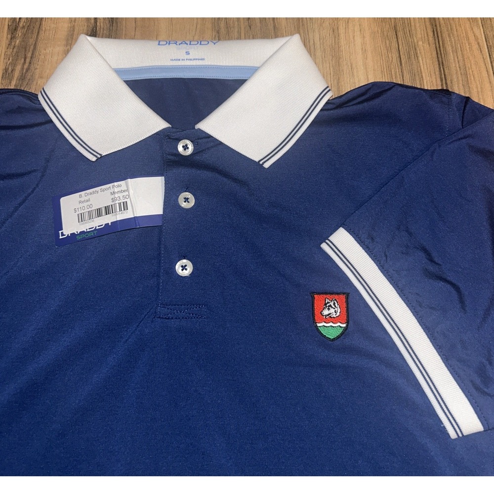 NWT B Draddy‎ Wolf Creek Men's Small Sport Polo, Navy/White